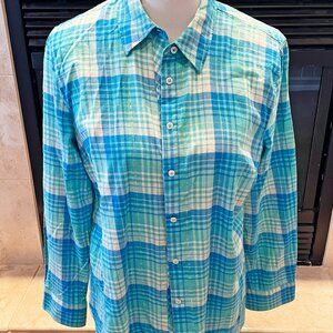 Talbots Cotton Button Front Shirt - Ornament Plaid Metallic